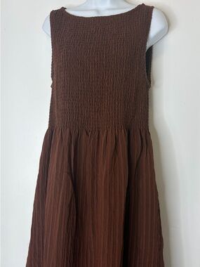 Hill House Brown Textured Sleeveless Dress